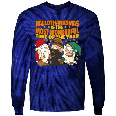 Hallothanksmas Is The Most Wonderful Time Of The Year Holiday Gnomes Tie-Dye Long Sleeve Shirt