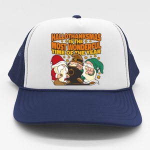 Hallothanksmas Is The Most Wonderful Time Of The Year Holiday Gnomes Trucker Hat