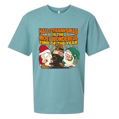 Hallothanksmas Is The Most Wonderful Time Of The Year Holiday Gnomes Sueded Cloud Jersey T-Shirt