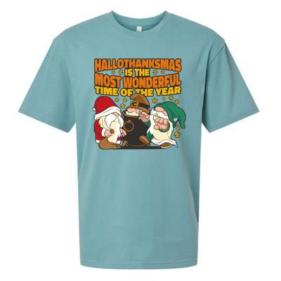 Hallothanksmas Is The Most Wonderful Time Of The Year Holiday Gnomes Sueded Cloud Jersey T-Shirt