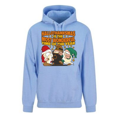 Hallothanksmas Is The Most Wonderful Time Of The Year Holiday Gnomes Unisex Surf Hoodie