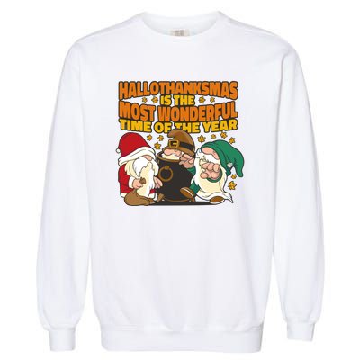 Hallothanksmas Is The Most Wonderful Time Of The Year Holiday Gnomes Garment-Dyed Sweatshirt