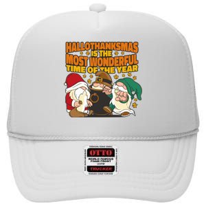 Hallothanksmas Is The Most Wonderful Time Of The Year Holiday Gnomes High Crown Mesh Back Trucker Hat