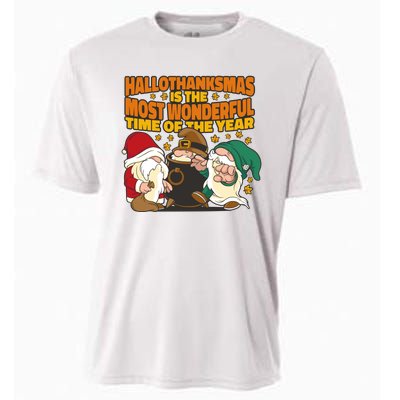 Hallothanksmas Is The Most Wonderful Time Of The Year Holiday Gnomes Cooling Performance Crew T-Shirt