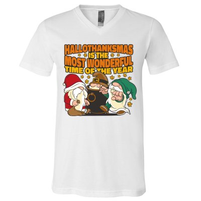 Hallothanksmas Is The Most Wonderful Time Of The Year Holiday Gnomes V-Neck T-Shirt