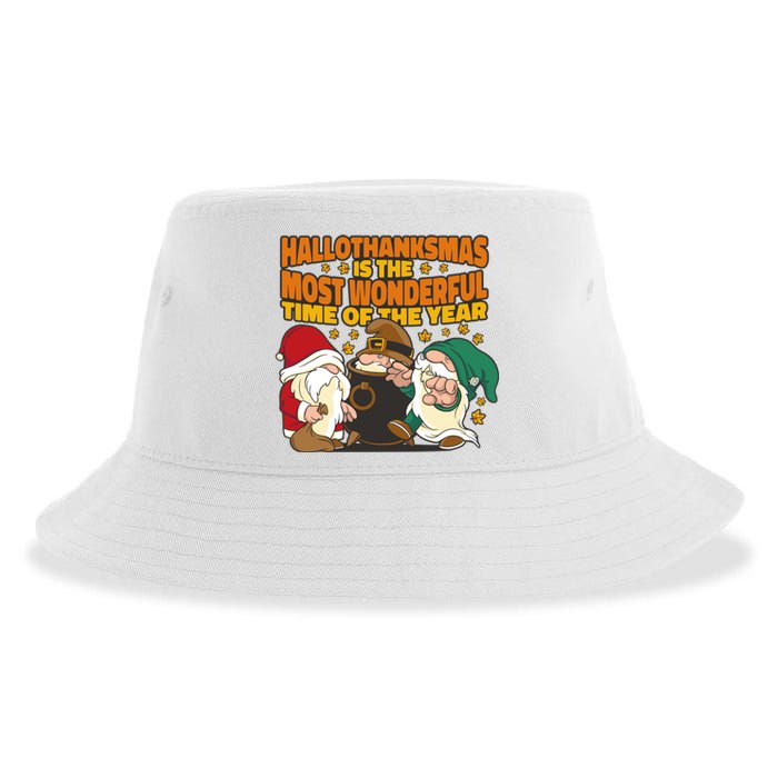 Hallothanksmas Is The Most Wonderful Time Of The Year Holiday Gnomes Sustainable Bucket Hat