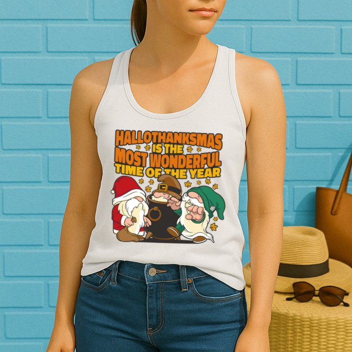 Hallothanksmas Is The Most Wonderful Time Of The Year Holiday Gnomes Womens Tank Top