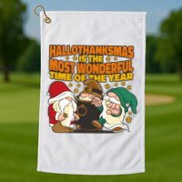 Hallothanksmas Is The Most Wonderful Time Of The Year Holiday Gnomes Golf Towel