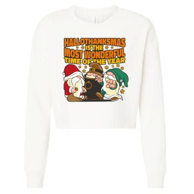 Hallothanksmas Is The Most Wonderful Time Of The Year Holiday Gnomes Cropped Pullover Crew