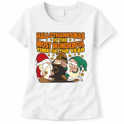 Hallothanksmas Is The Most Wonderful Time Of The Year Holiday Gnomes Womens T-Shirt