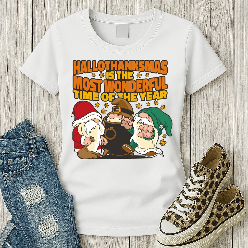 Hallothanksmas Is The Most Wonderful Time Of The Year Holiday Gnomes Womens T-Shirt