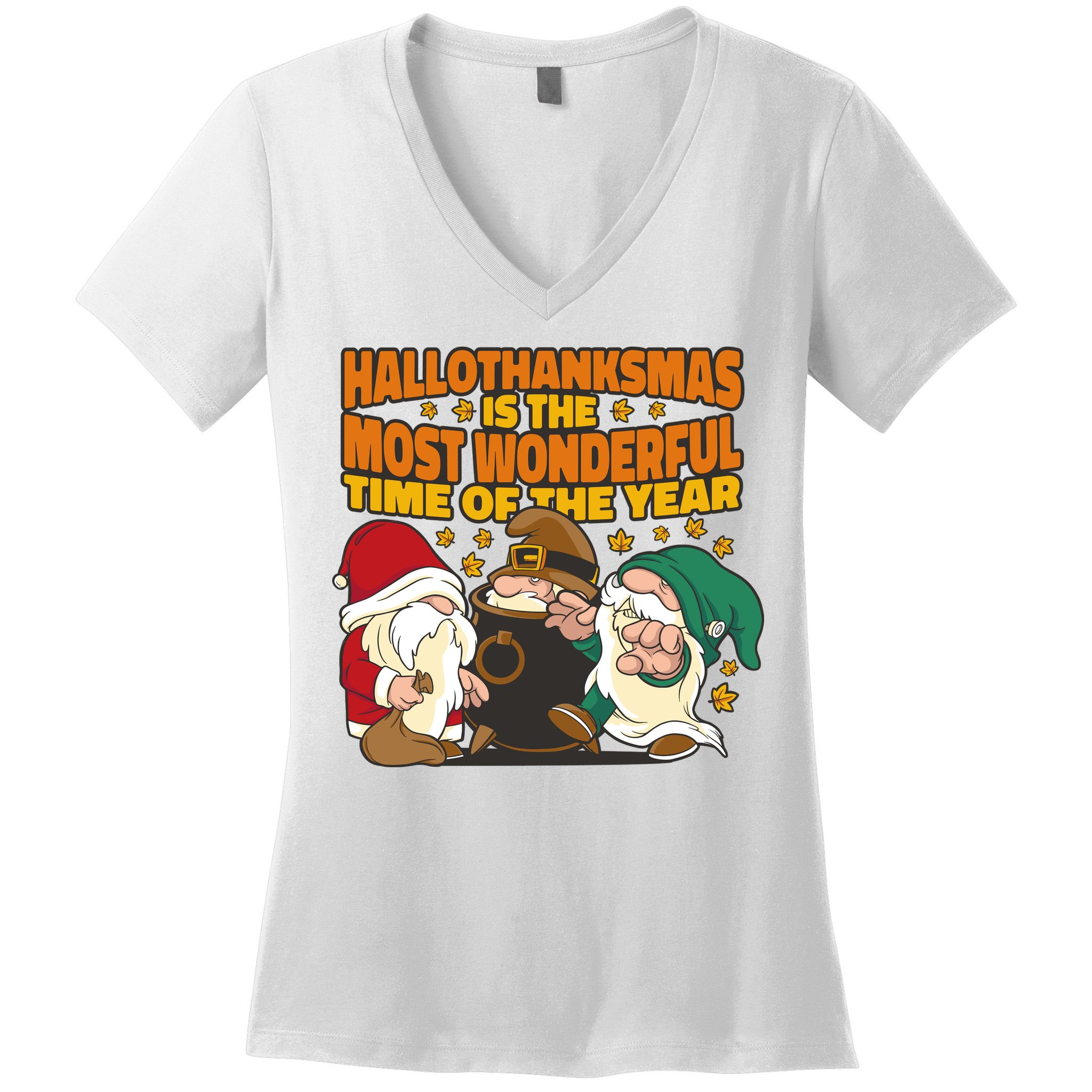 Hallothanksmas Is The Most Wonderful Time Of The Year Holiday Gnomes Women's V-Neck T-Shirt