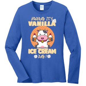 Hurray ItS Vanilla Ice Cream Day Funny Cow With Soft Ice Gift Ladies Long Sleeve Shirt