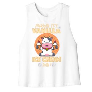 Hurray ItS Vanilla Ice Cream Day Funny Cow With Soft Ice Gift Women's Racerback Cropped Tank