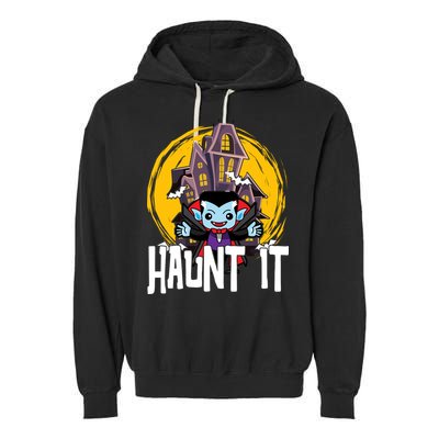 Haunt It Vampire Spooky Halloween Garment-Dyed Fleece Hoodie