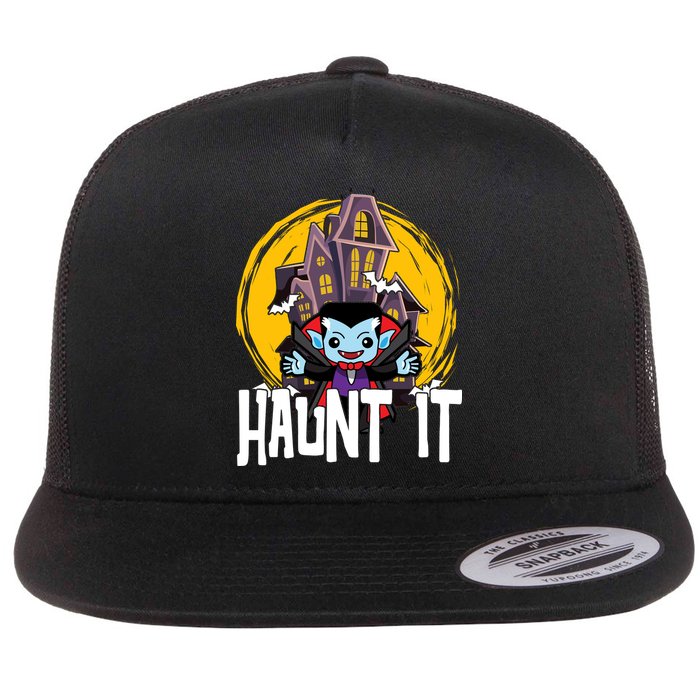 Haunt It Vampire Spooky Halloween Flat Bill Trucker Hat