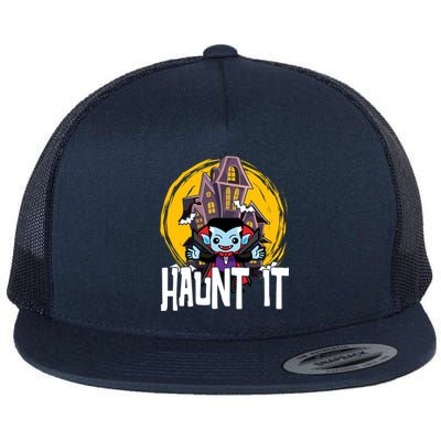 Haunt It Vampire Spooky Halloween Flat Bill Trucker Hat