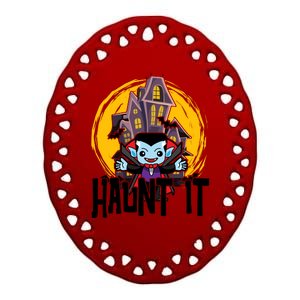 Haunt It Vampire Spooky Halloween Ceramic Oval Ornament