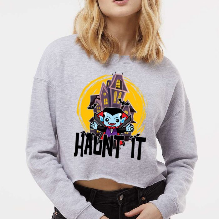 Haunt It Vampire Spooky Halloween Cropped Pullover Crew