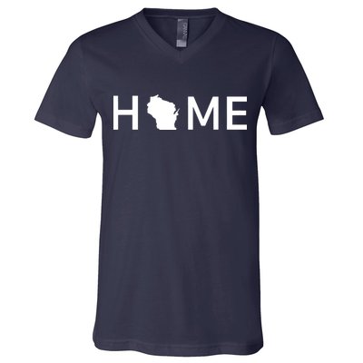 Home In Wisconsin Love Us State Outline Silhouette V-Neck T-Shirt