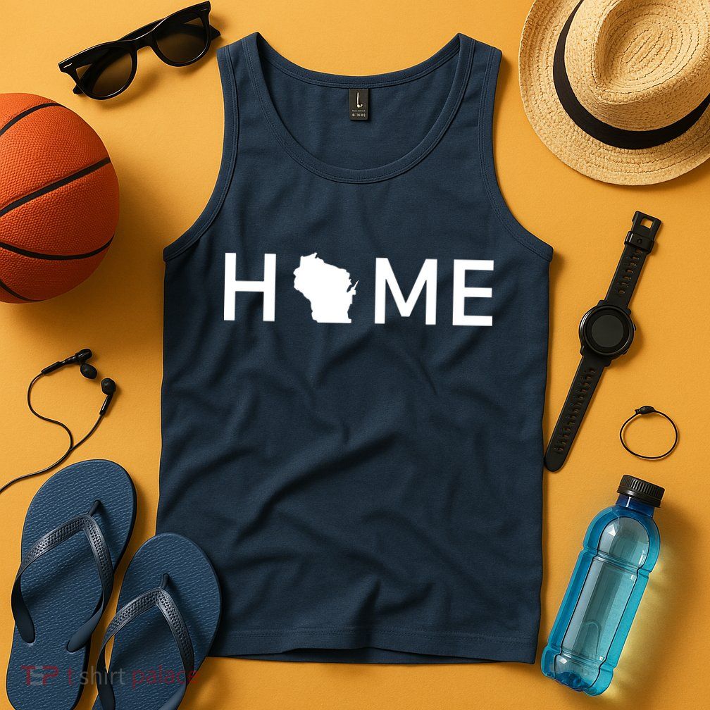 Home In Wisconsin Love Us State Outline Silhouette Tank Top