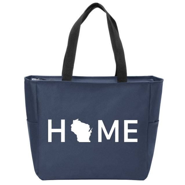 Home In Wisconsin Love Us State Outline Silhouette Zip Tote Bag