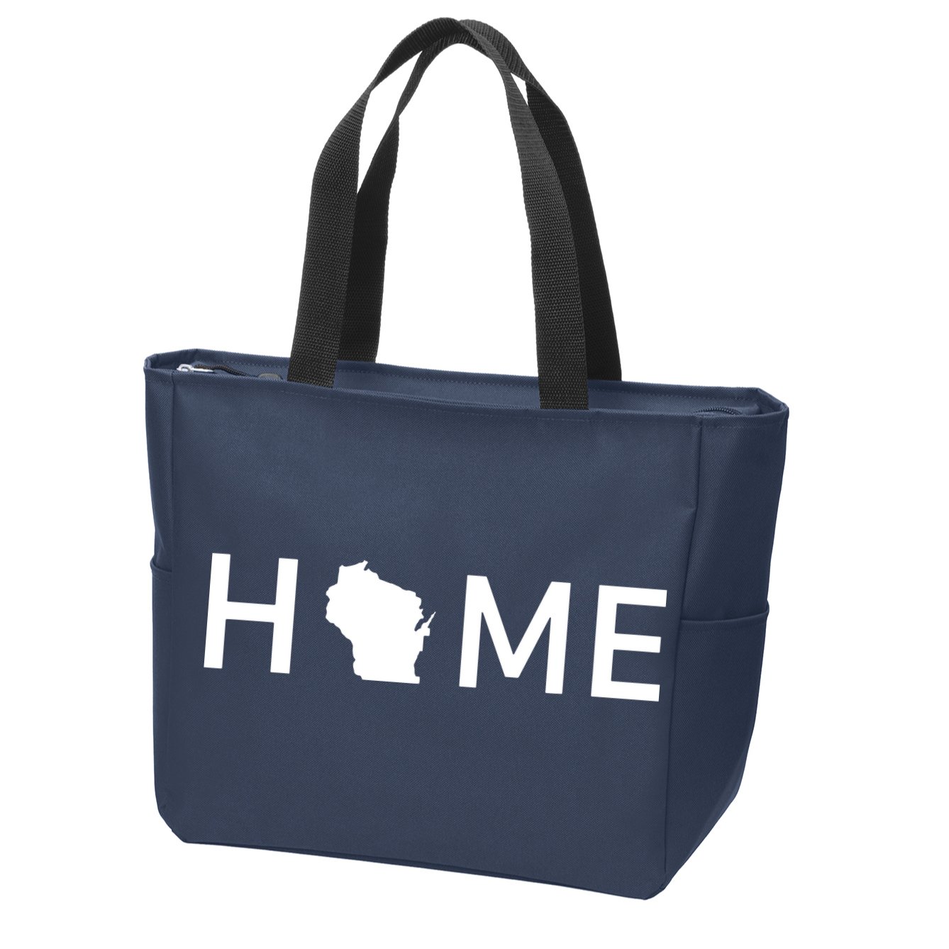 Home In Wisconsin Love Us State Outline Silhouette Zip Tote Bag
