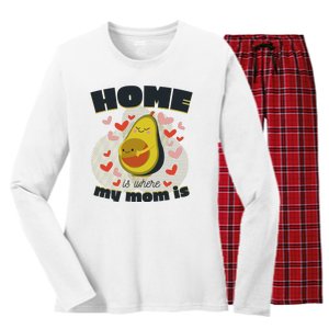 Home Is Where My Mom Is Pregnant Avocado Women's Long Sleeve Flannel Pajama Set 