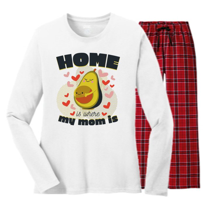 Home Is Where My Mom Is Pregnant Avocado Women's Long Sleeve Flannel Pajama Set 