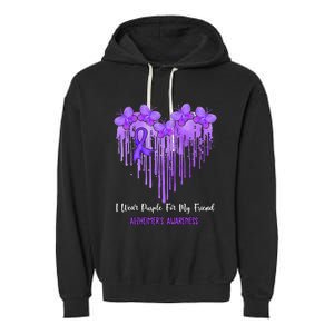 Heart I Wear Purple For My Friend Alzheimers Awareness Month Garment-Dyed Fleece Hoodie