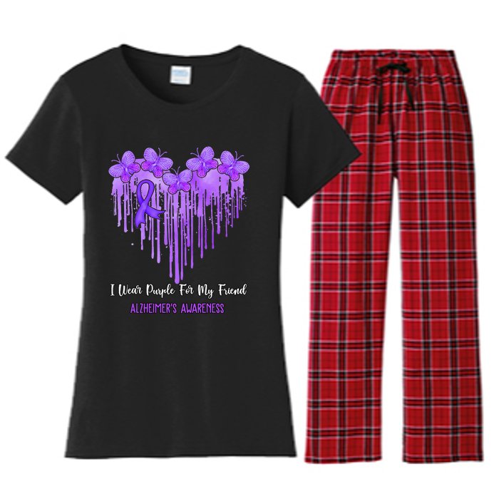 Heart I Wear Purple For My Friend Alzheimers Awareness Month Women's Flannel Pajama Set