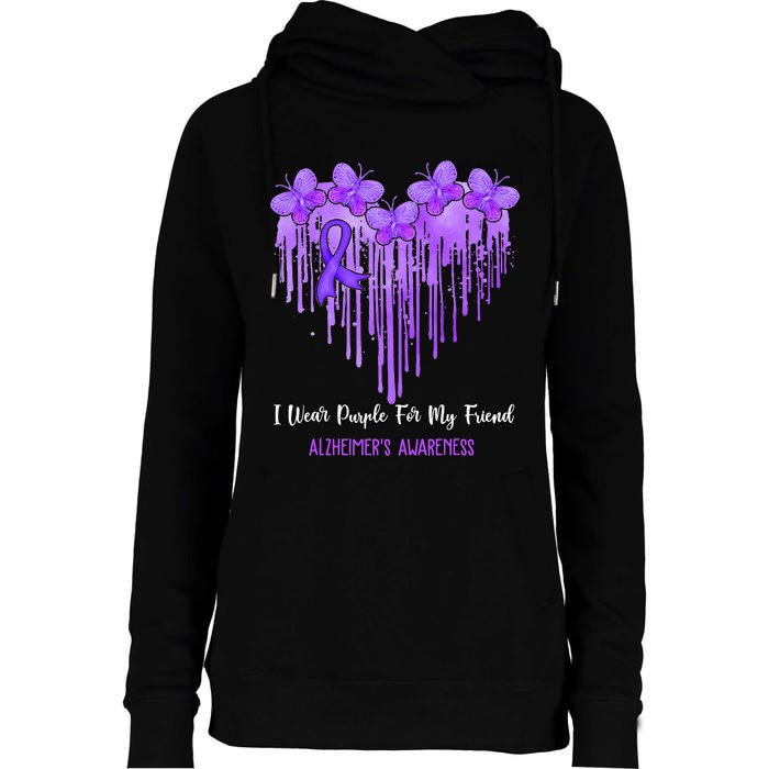 Heart I Wear Purple For My Friend Alzheimers Awareness Month Womens Funnel Neck Pullover Hood