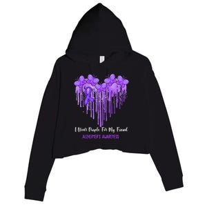 Heart I Wear Purple For My Friend Alzheimers Awareness Month Crop Fleece Hoodie