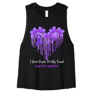 Heart I Wear Purple For My Friend Alzheimers Awareness Month Women's Racerback Cropped Tank