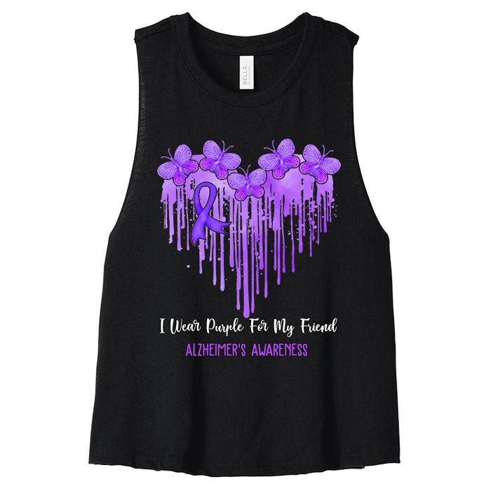 Heart I Wear Purple For My Friend Alzheimers Awareness Month Women's Racerback Cropped Tank