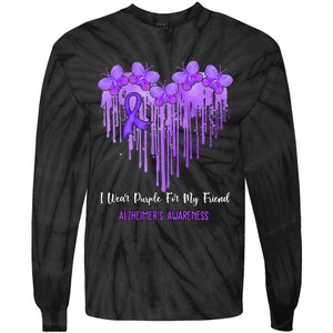 Heart I Wear Purple For My Friend Alzheimers Awareness Month Tie-Dye Long Sleeve Shirt