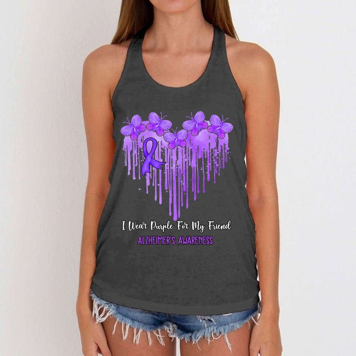 Heart I Wear Purple For My Friend Alzheimers Awareness Month Women's Knotted Racerback Tank