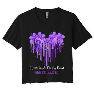 Heart I Wear Purple For My Friend Alzheimers Awareness Month Women's Crop Top Tee