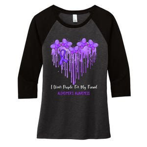 Heart I Wear Purple For My Friend Alzheimers Awareness Month Women's Tri-Blend 3/4-Sleeve Raglan Shirt