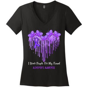 Heart I Wear Purple For My Friend Alzheimers Awareness Month Women's V-Neck T-Shirt