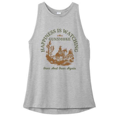 Happiness Is Watching Gunsmoke Over And Over Again Cowboy Ladies PosiCharge Tri-Blend Wicking Tank