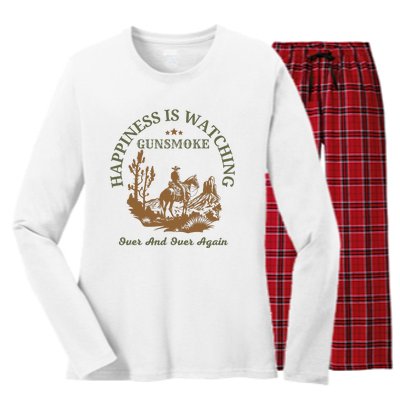 Happiness Is Watching Gunsmoke Over And Over Again Cowboy Women's Long Sleeve Flannel Pajama Set 