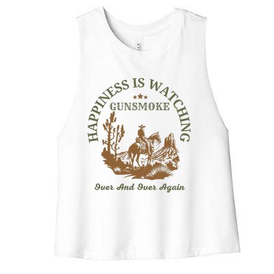 Happiness Is Watching Gunsmoke Over And Over Again Cowboy Women's Racerback Cropped Tank