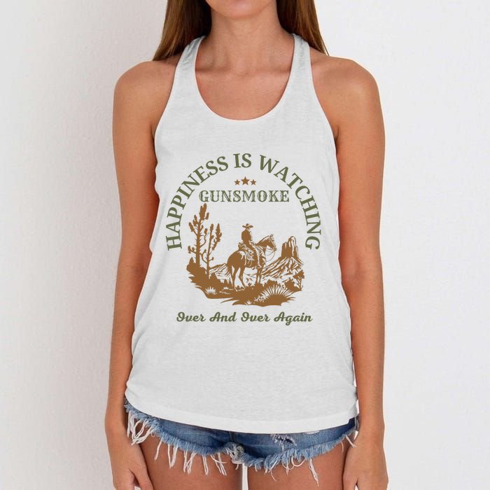 Happiness Is Watching Gunsmoke Over And Over Again Cowboy Women's Knotted Racerback Tank