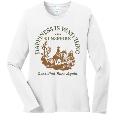 Happiness Is Watching Gunsmoke Over And Over Again Cowboy Ladies Long Sleeve Shirt