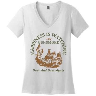 Happiness Is Watching Gunsmoke Over And Over Again Cowboy Women's V-Neck T-Shirt