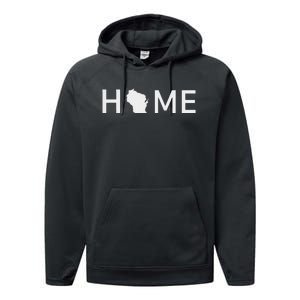 Home In Wisconsin Love U.S. State Outline Silhouette Performance Fleece Hoodie