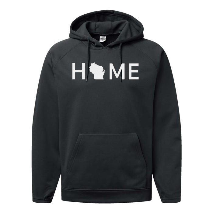 Home In Wisconsin Love U.S. State Outline Silhouette Performance Fleece Hoodie