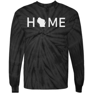 Home In Wisconsin Love U.S. State Outline Silhouette Tie-Dye Long Sleeve Shirt