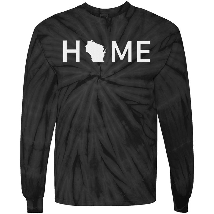 Home In Wisconsin Love U.S. State Outline Silhouette Tie-Dye Long Sleeve Shirt